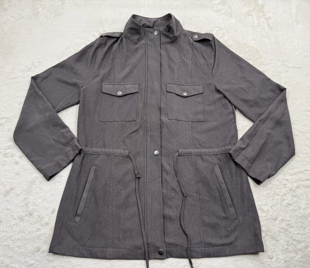 Staccato Womens Soft Utility Jacket Cinched Waist Zip Up Gray Size Medium